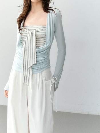 Soote Season Original Korejski stil Lyocell prugasti dvodijelni set s tube topom