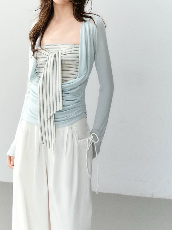 Soote Season Original Korejski stil Lyocell prugasti dvodijelni set s tube topom