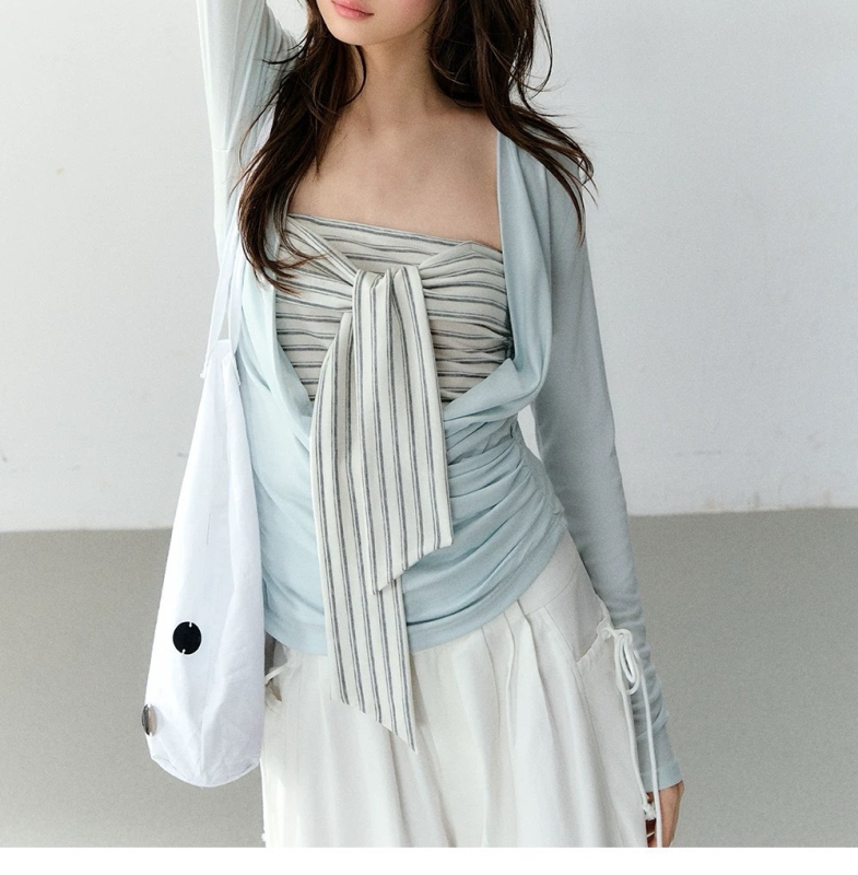 Soote Season Original Korejski stil Lyocell prugasti dvodijelni set s tube topom