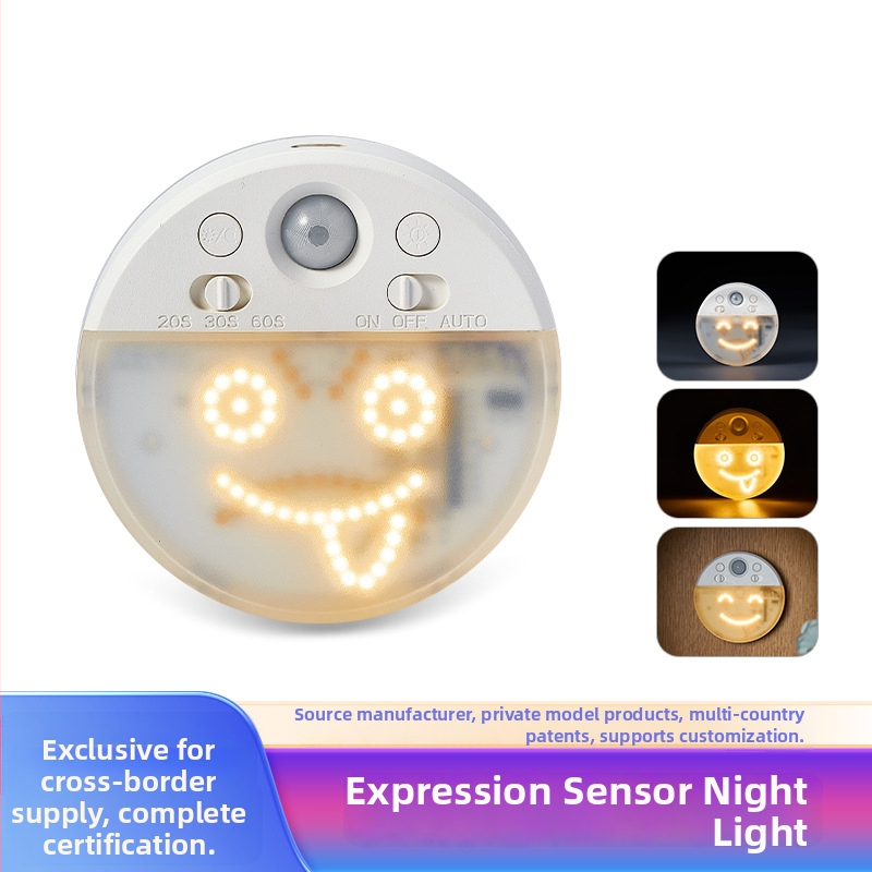Kreativna pametna noćna lampa sa senzorom pokreta, kružna dekorativna emoji lampa s magnetskim punjenjem
