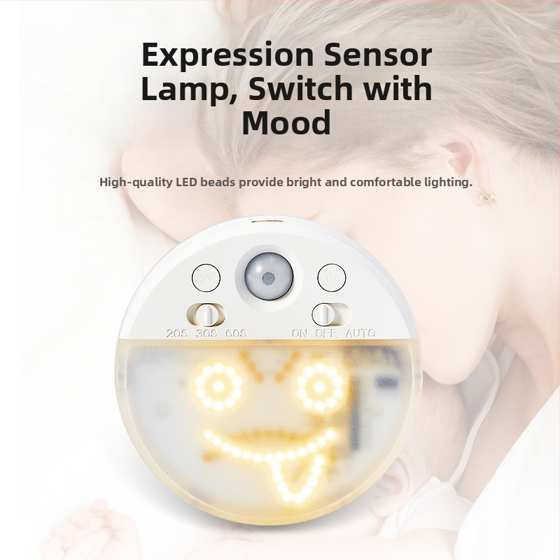Kreativna pametna noćna lampa sa senzorom pokreta, kružna dekorativna emoji lampa s magnetskim punjenjem