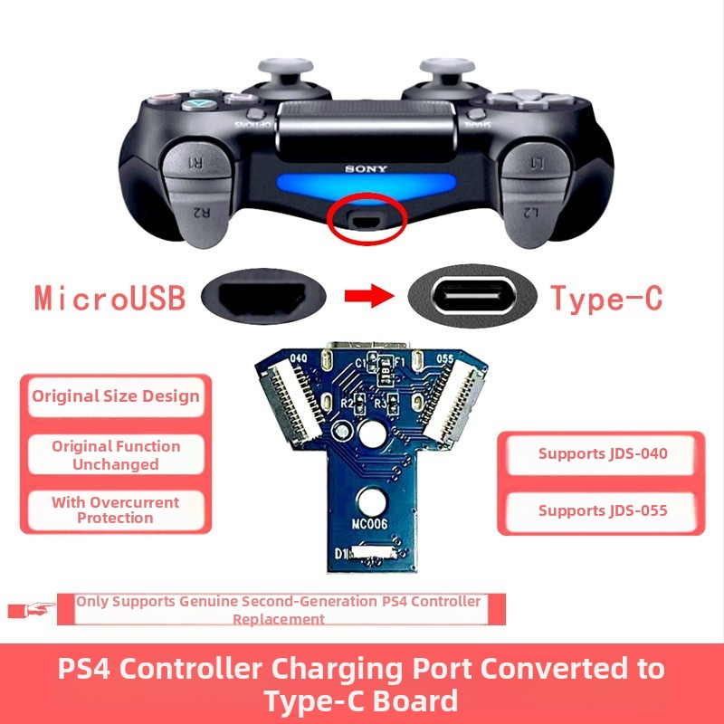 PS4 ovládač USB-C nabíjacie rozhranie, malá doska DIY modifikácia príslušenstvo pre pôvodnú druhú generáciu JDS-040/055