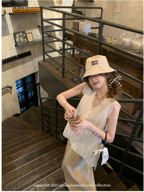 Aaaaxbbb Bourbon Whiskey Tencel-Linen Čipka Bez Rukava s V-izrezom, Ležerno krojene