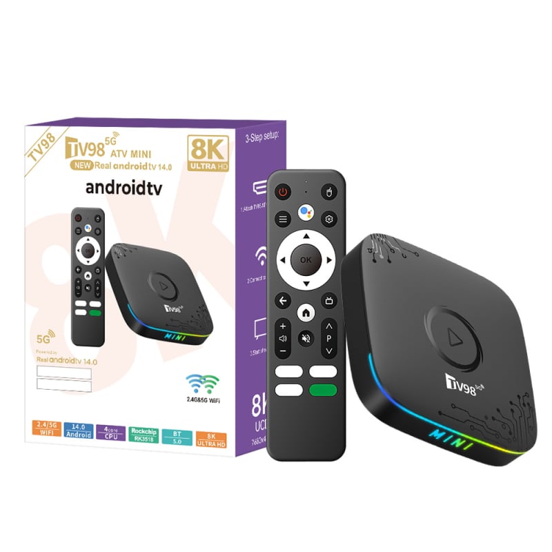 Tv98 ATV Mini Set-Top Box Android 14, Dual-Band, HDMI, Media Player 8K