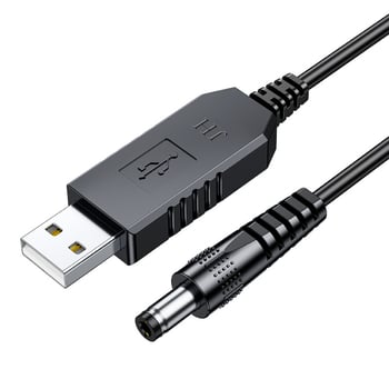 Jinghua USB усилващ кабел 5V към 12V, 1A, кръгъл конектор 5,5×2,5 мм, дължина 1 м – аварийно захранване за рутери и ONT