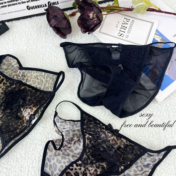 D1-K2536 Seksi žakard čipka s mašnicom, leopard uzorak, mrežaste ženske gaćice