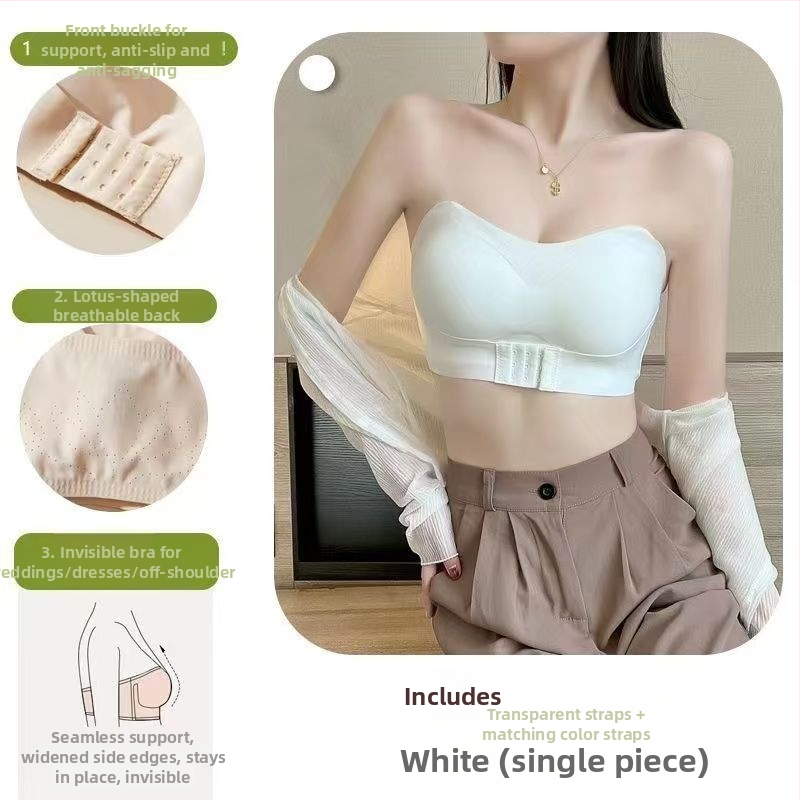 Sutien bez naramenica s prednjim zatvaranjem, bešivni, otporan na klizanje, bočno stezanje, wrap stil, bezšivne šavove, 3/4 košarica