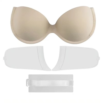 Sutien fără bretele, push-up, anti-alunecare, decolteu adânc în V, cupă 3/4, stil bandeau