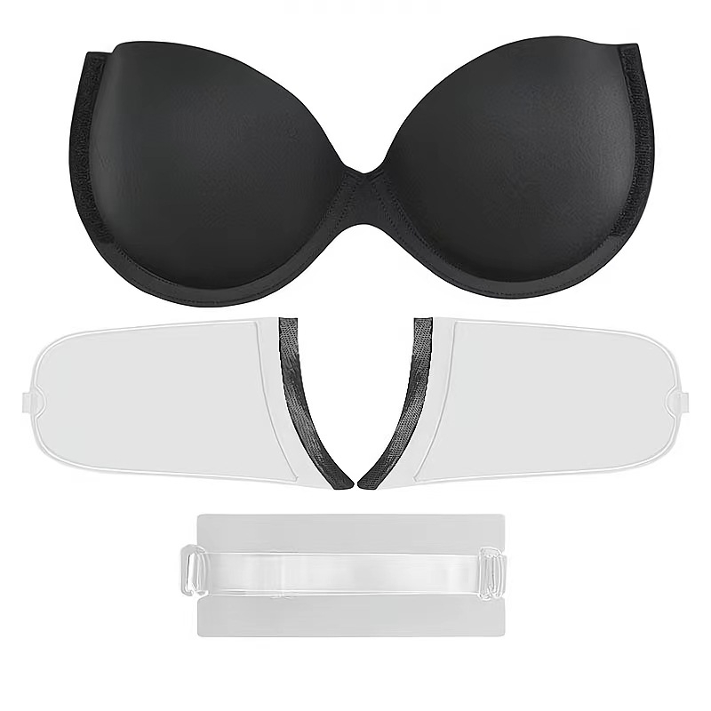 Sutien fără bretele, push-up, anti-alunecare, decolteu adânc în V, cupă 3/4, stil bandeau