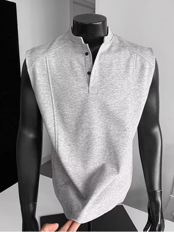 Unisex bezruk majica-vest s Henley ovratnikom za fitness, američki teški stil, hrabar izgled