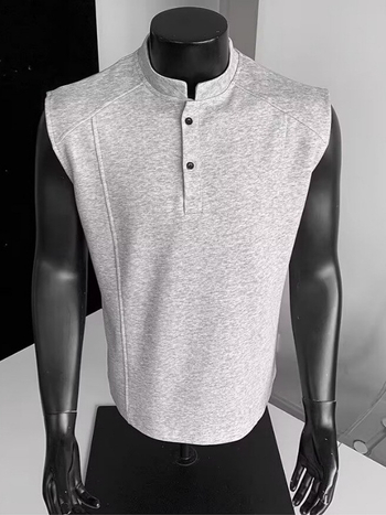 Unisex bezruk majica-vest s Henley ovratnikom za fitness, američki teški stil, hrabar izgled