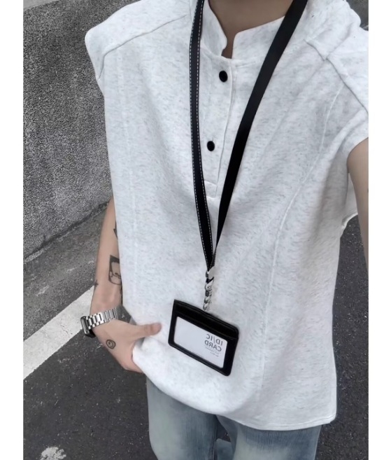 Unisex bezruk majica-vest s Henley ovratnikom za fitness, američki teški stil, hrabar izgled