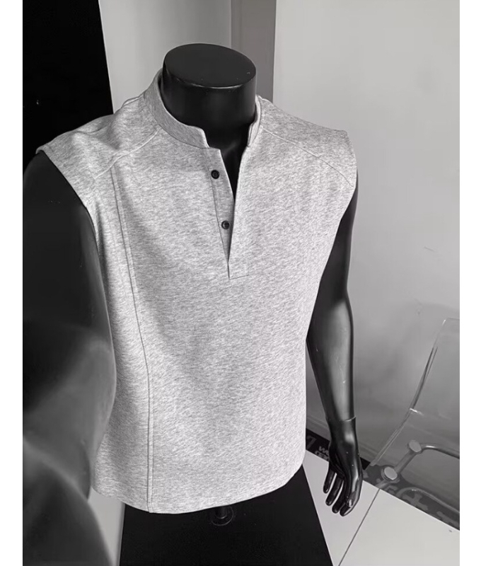 Unisex bezruk majica-vest s Henley ovratnikom za fitness, američki teški stil, hrabar izgled
