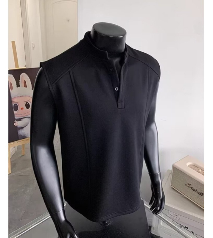 Unisex bezruk majica-vest s Henley ovratnikom za fitness, američki teški stil, hrabar izgled
