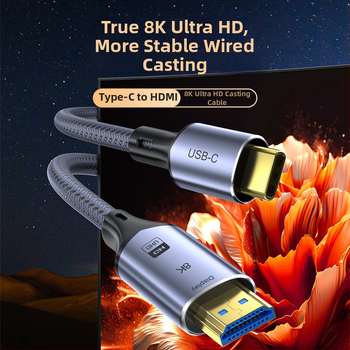 Type-C HDMI kábel, 8K/60, telefonokhoz, számítógépekhez és televíziókhoz