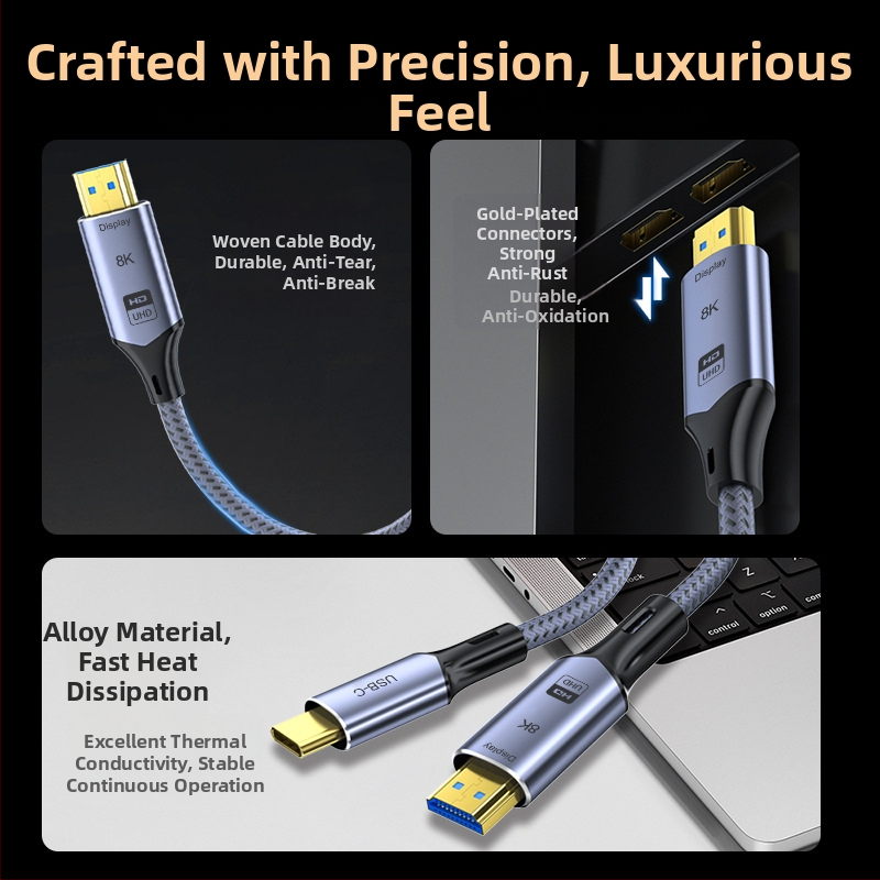 Type-C HDMI kábel, 8K/60, telefonokhoz, számítógépekhez és televíziókhoz