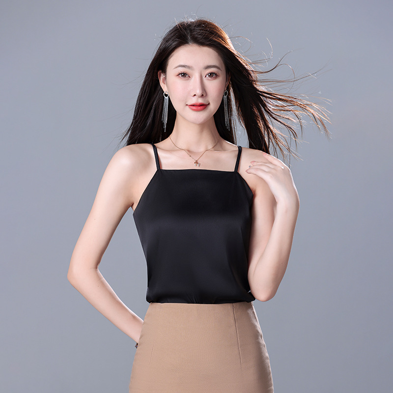 Ženski satenski top s uskim trakama, korejski stil, formalni osnovni komad