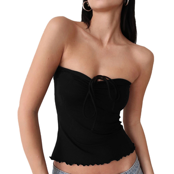 Y24TP237 Ženski ljetni halter top, plisiran, otvorenih leđa, volani, uski kroj