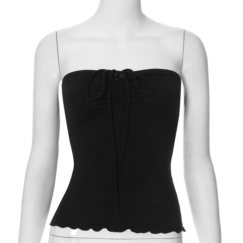 Y24TP237 Ženski ljetni halter top, plisiran, otvorenih leđa, volani, uski kroj