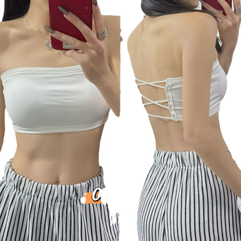 031# Seksi top bez naramenica s prorezanim uzorkom i križnim leđima, proljeće-ljeto, novi model