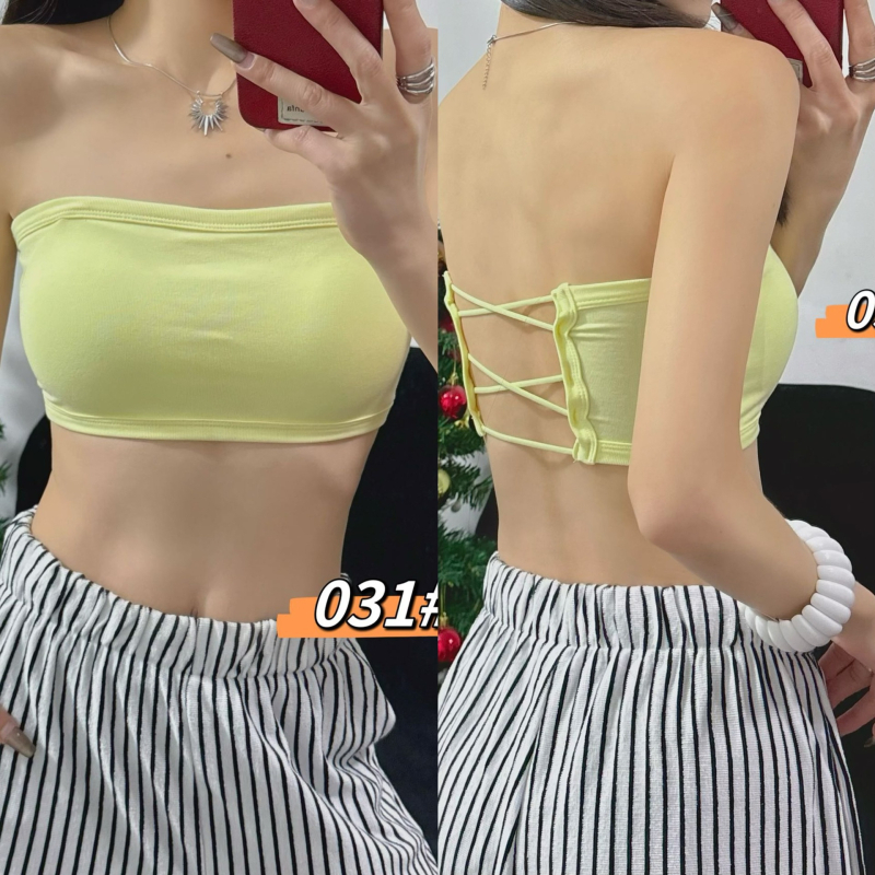 031# Seksi top bez naramenica s prorezanim uzorkom i križnim leđima, proljeće-ljeto, novi model