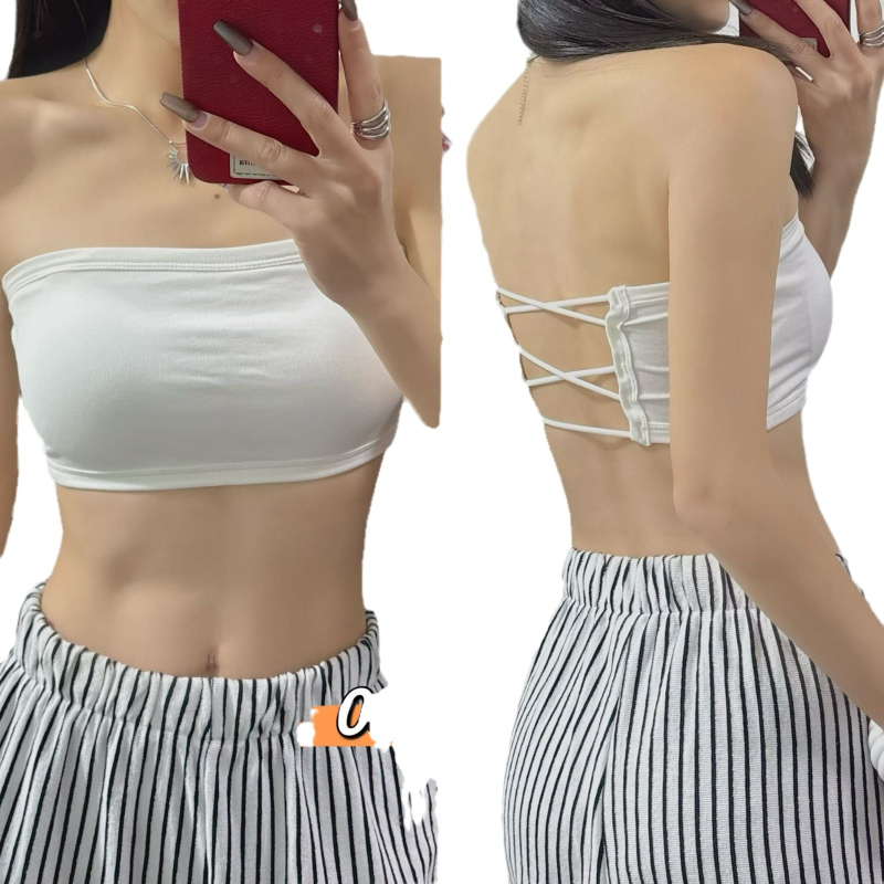 031# Seksi top bez naramenica s prorezanim uzorkom i križnim leđima, proljeće-ljeto, novi model