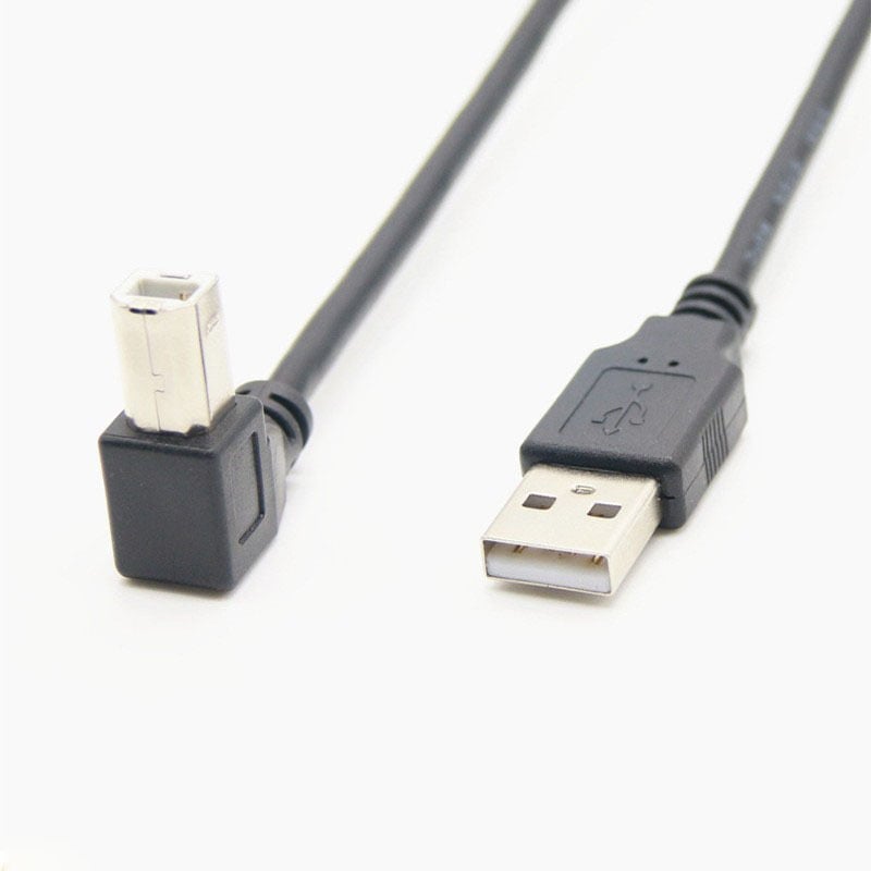 USB 2.0 кабел за принтер, данни, 90° прав ъгъл, USB-A квадратен конектор, медно екраниране, дължини 0.3/0.5/1 м