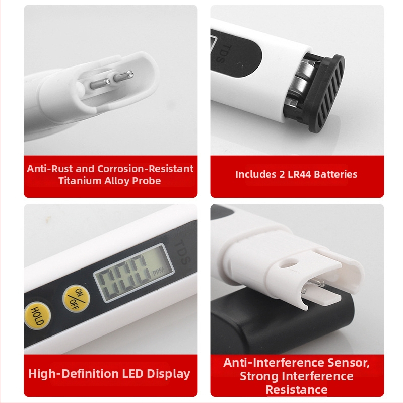 Domáci TDS tester na pitnú vodu – prenosné pero na meranie kvality vody (0–9990 ppm, 3V)