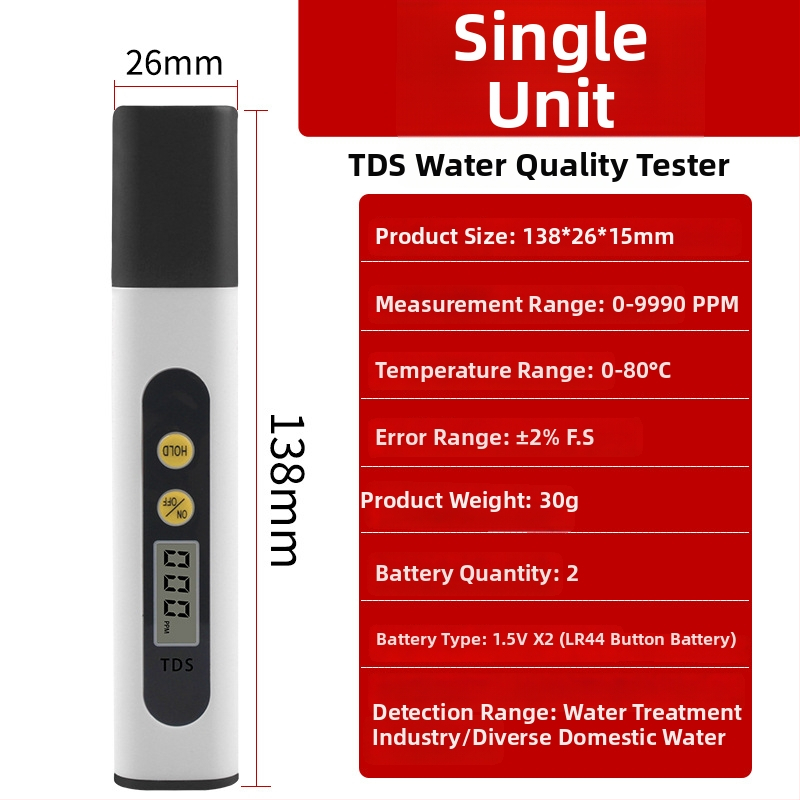 Domáci TDS tester na pitnú vodu – prenosné pero na meranie kvality vody (0–9990 ppm, 3V)
