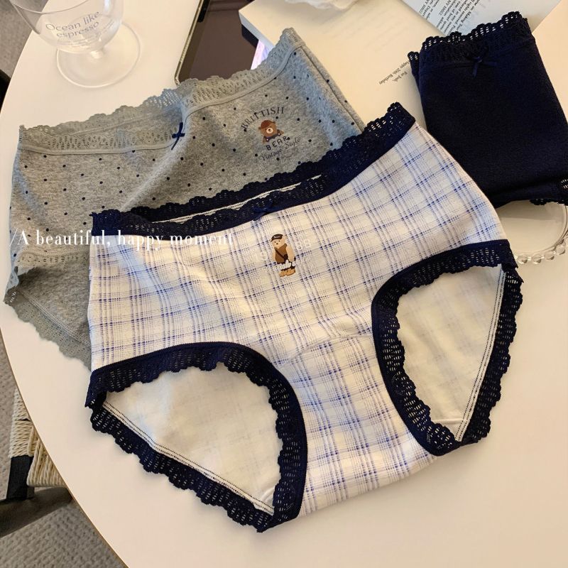 Ženske gaćice od pamuka, antibakterijske, retro školski stil, s produženim preponim dijelom i čipkastim rubom, plus veličina