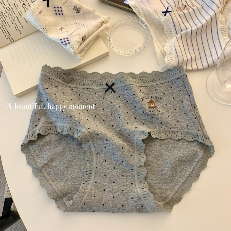 Ženske gaćice od pamuka, antibakterijske, retro školski stil, s produženim preponim dijelom i čipkastim rubom, plus veličina