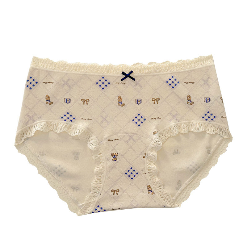 Ženske gaćice od pamuka, antibakterijske, retro školski stil, s produženim preponim dijelom i čipkastim rubom, plus veličina