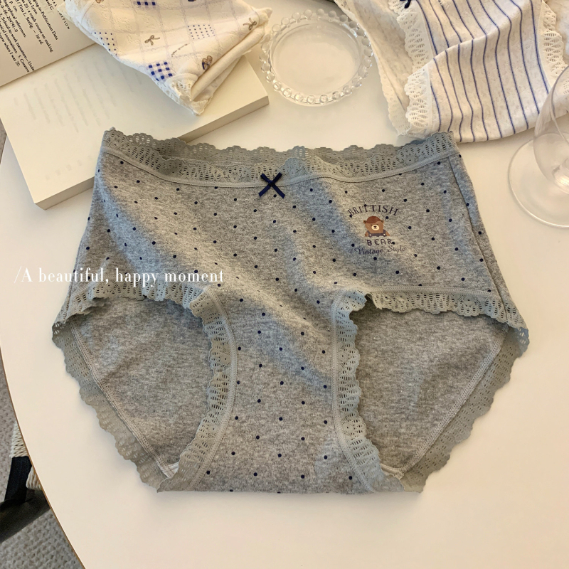 Ženske gaćice od pamuka, antibakterijske, retro školski stil, s produženim preponim dijelom i čipkastim rubom, plus veličina