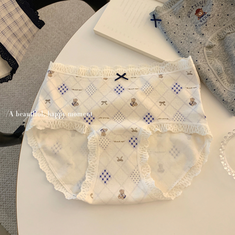 Ženske gaćice od pamuka, antibakterijske, retro školski stil, s produženim preponim dijelom i čipkastim rubom, plus veličina