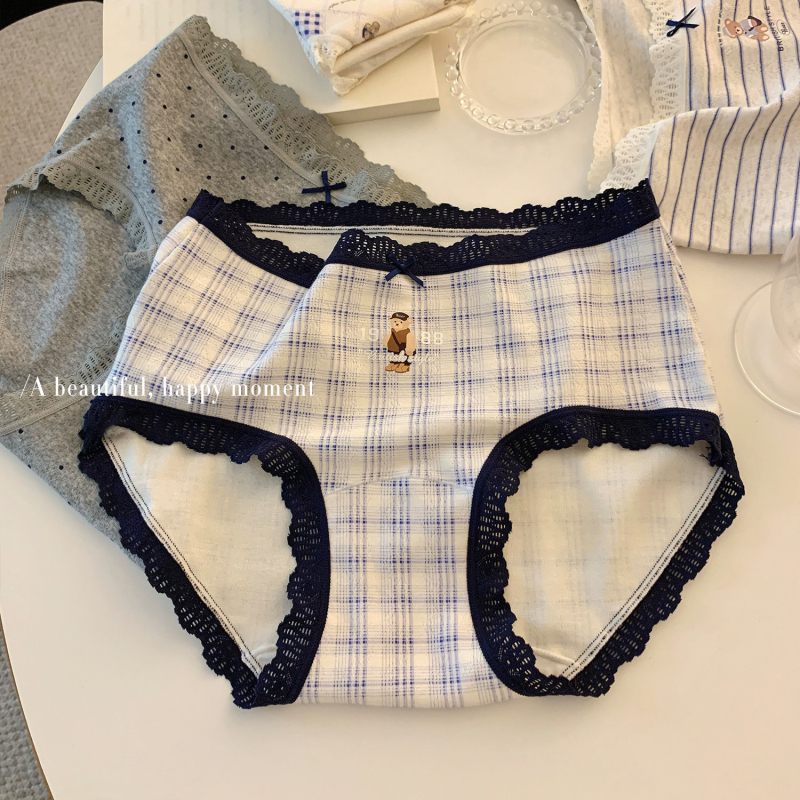 Ženske gaćice od pamuka, antibakterijske, retro školski stil, s produženim preponim dijelom i čipkastim rubom, plus veličina