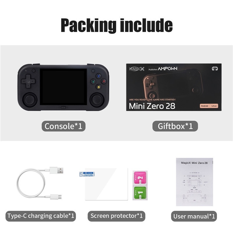 Ampown Mini Zero 28 φορητή κονσόλα παιχνιδιών με joystick, 2,8-ίντσες οθόνη, ρετρό κλασικό σχέδιο