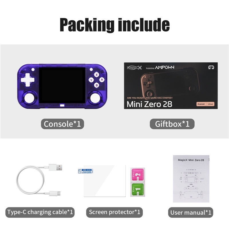 Ampown Mini Zero 28 φορητή κονσόλα παιχνιδιών με joystick, 2,8-ίντσες οθόνη, ρετρό κλασικό σχέδιο
