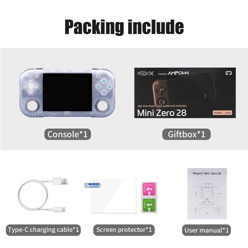 Ampown Mini Zero 28 φορητή κονσόλα παιχνιδιών με joystick, 2,8-ίντσες οθόνη, ρετρό κλασικό σχέδιο