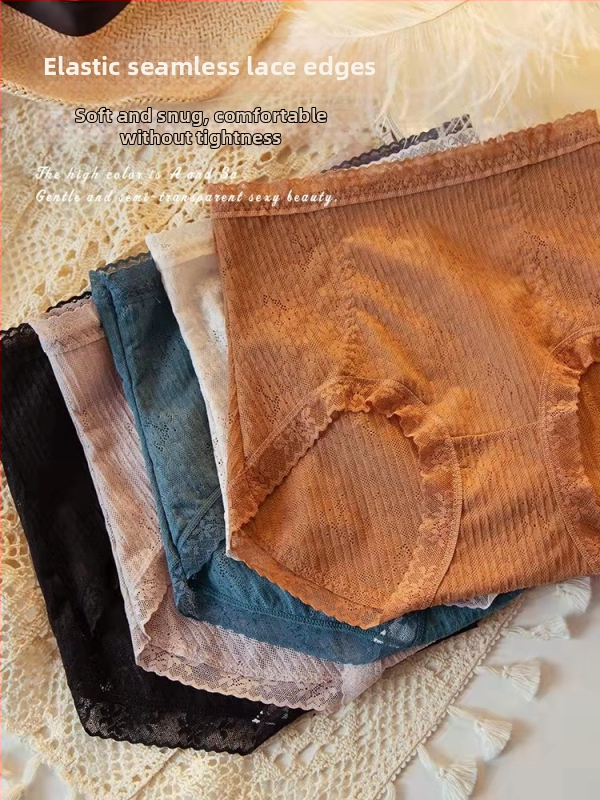 Dámske nohavičky s vysokým pásom a čipkou, kontrola brucha, priedušné, antibakteriálne, veľká veľkosť