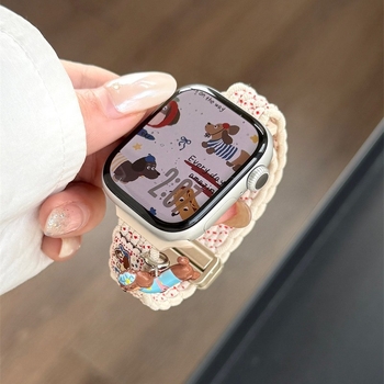 Narukvica za Apple Watch s privjescima mačak i štene, najlon pletena, crtani motiv, magnetska kopča, S11