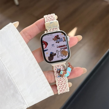 Narukvica za Apple Watch s privjescima mačak i štene, najlon pletena, crtani motiv, magnetska kopča, S11