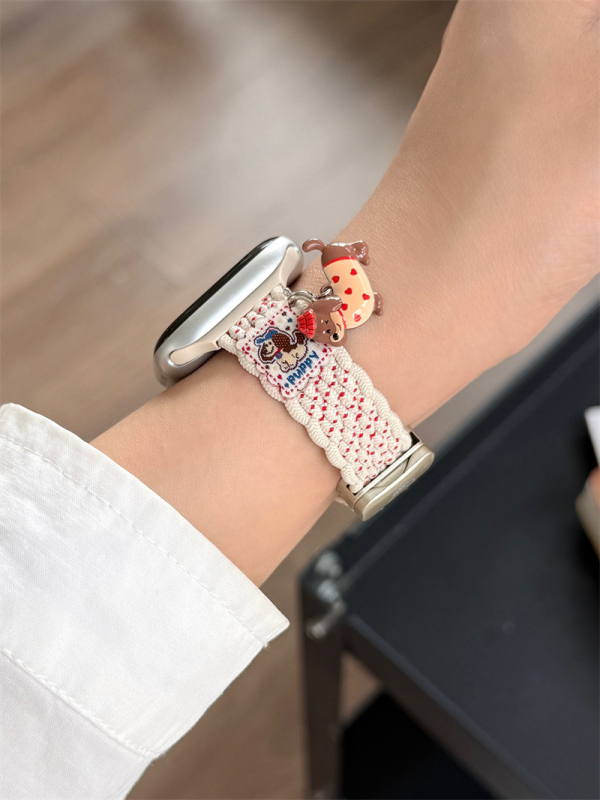 Narukvica za Apple Watch s privjescima mačak i štene, najlon pletena, crtani motiv, magnetska kopča, S11