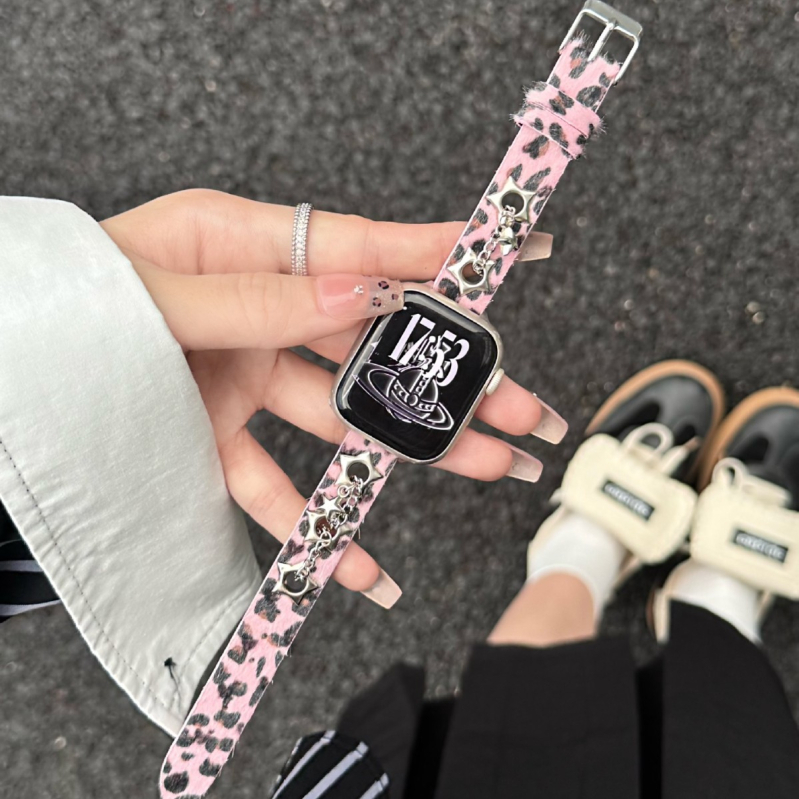 Kožni remen za Apple Watch S11 s leopard uzorkom i zvjezdanim motivom, 14 mm