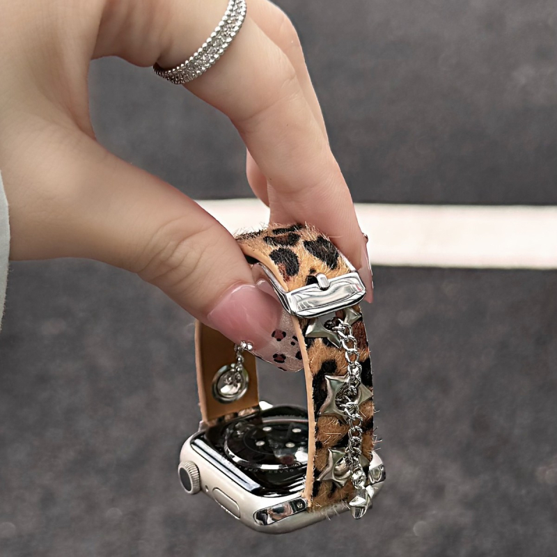 Kožni remen za Apple Watch S11 s leopard uzorkom i zvjezdanim motivom, 14 mm