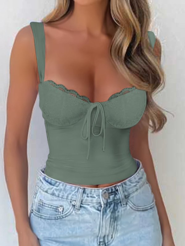 Y2K szexi pántos felső nőknek, egyszínű nyári csipkés crop top, testhezálló fazon, 2026 divat