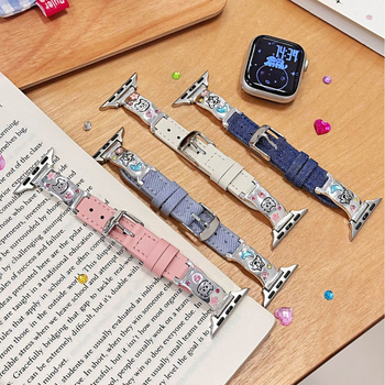 Denim narukvica za Apple Watch s motivom mačića i šteneta, 14 mm, kopča s iglom