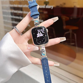 Denim narukvica za Apple Watch s motivom mačića i šteneta, 14 mm, kopča s iglom