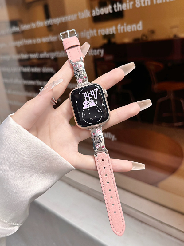 Denim narukvica za Apple Watch s motivom mačića i šteneta, 14 mm, kopča s iglom