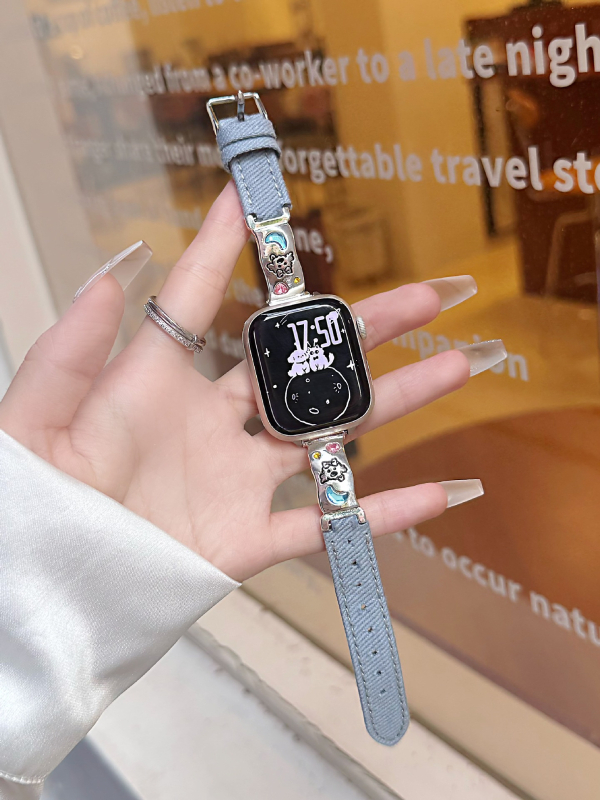 Denim narukvica za Apple Watch s motivom mačića i šteneta, 14 mm, kopča s iglom