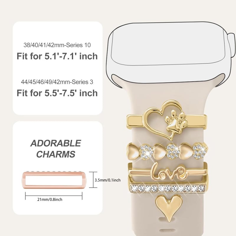 Apple Watch силиконова лента с диамантена украса - кучешка лапа и сърце